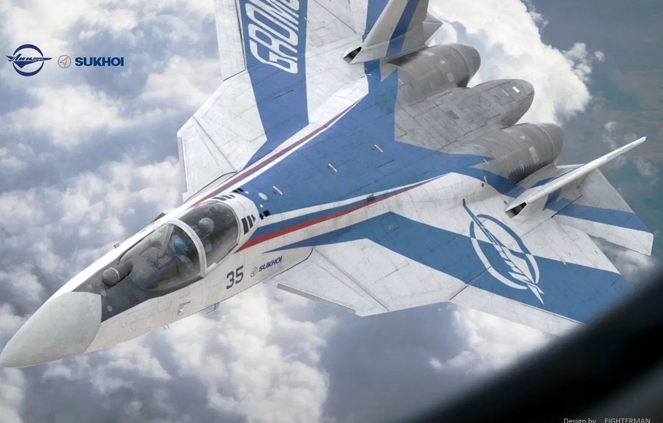 Photo wallpaper clouds, the sky, the plane, Su-57LL Gromov Flight Research Institute