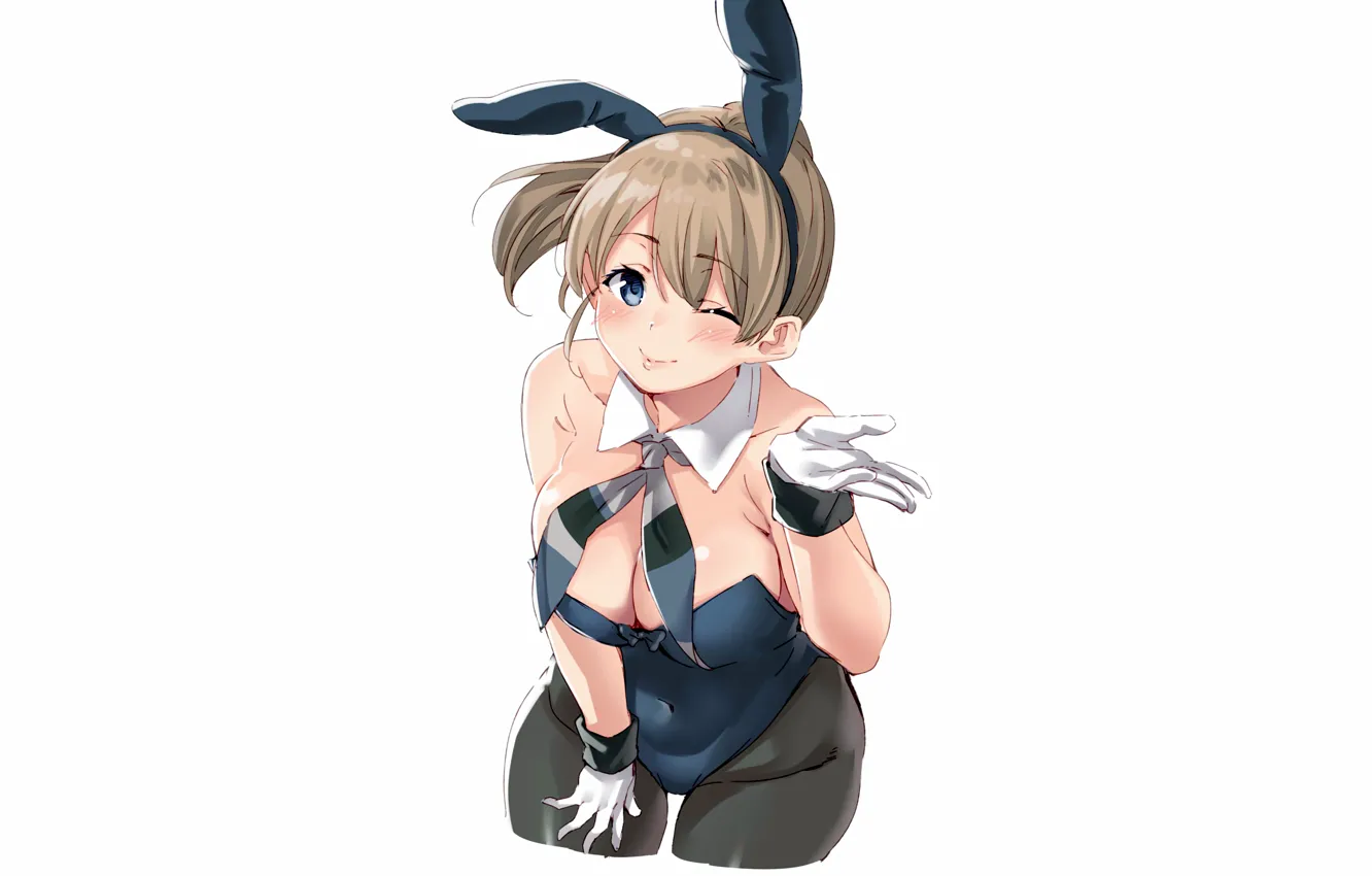 Photo wallpaper girl, sexy, cleavage, boobs, anime, blue eyes, beautiful, short hair