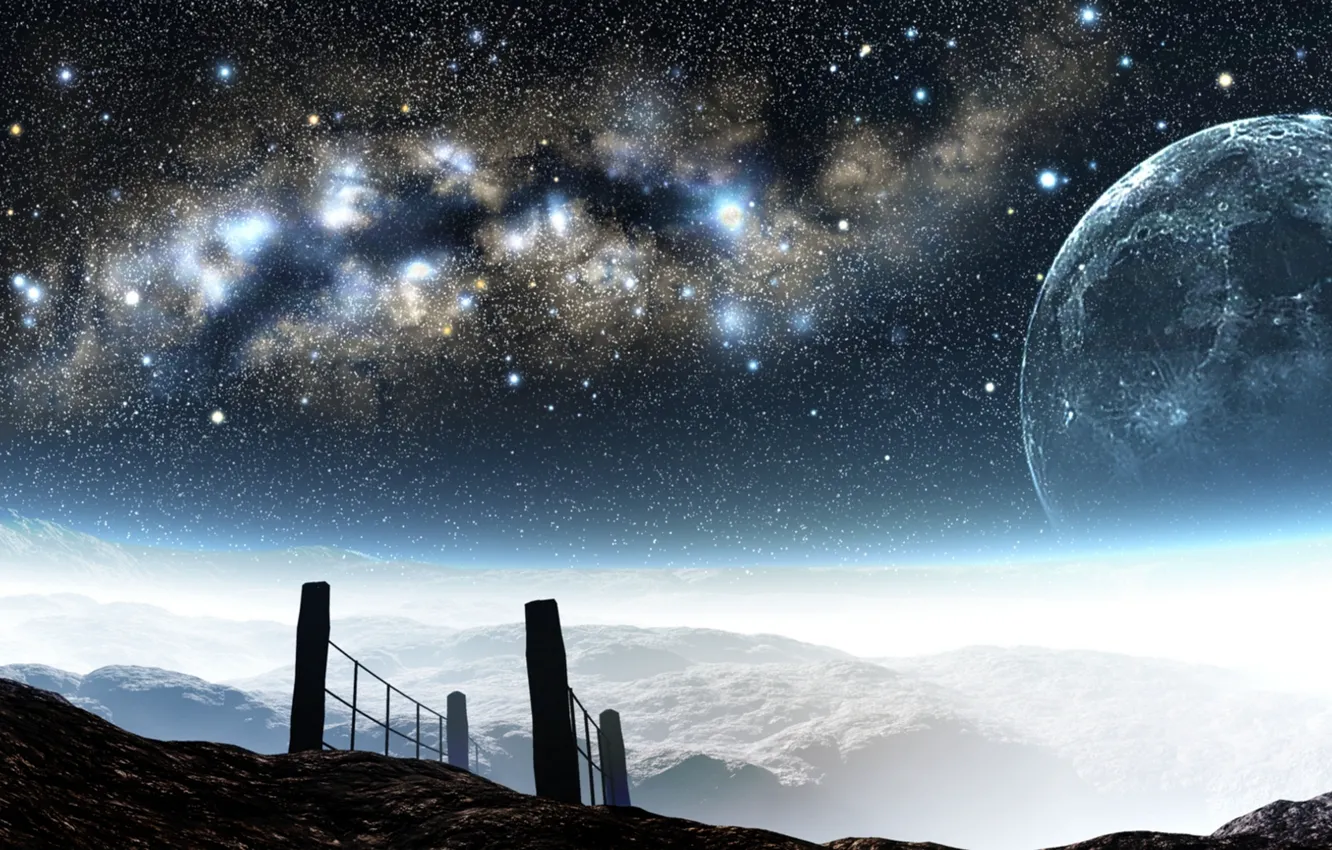 Photo wallpaper the sky, stars, mountains, night, the moon, height, art, the milky way