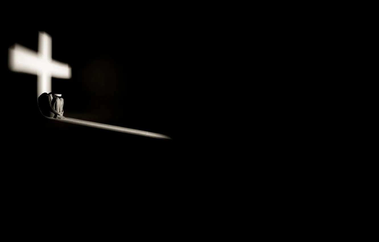 Photo wallpaper light, background, black, cross, form, sitting, Squat