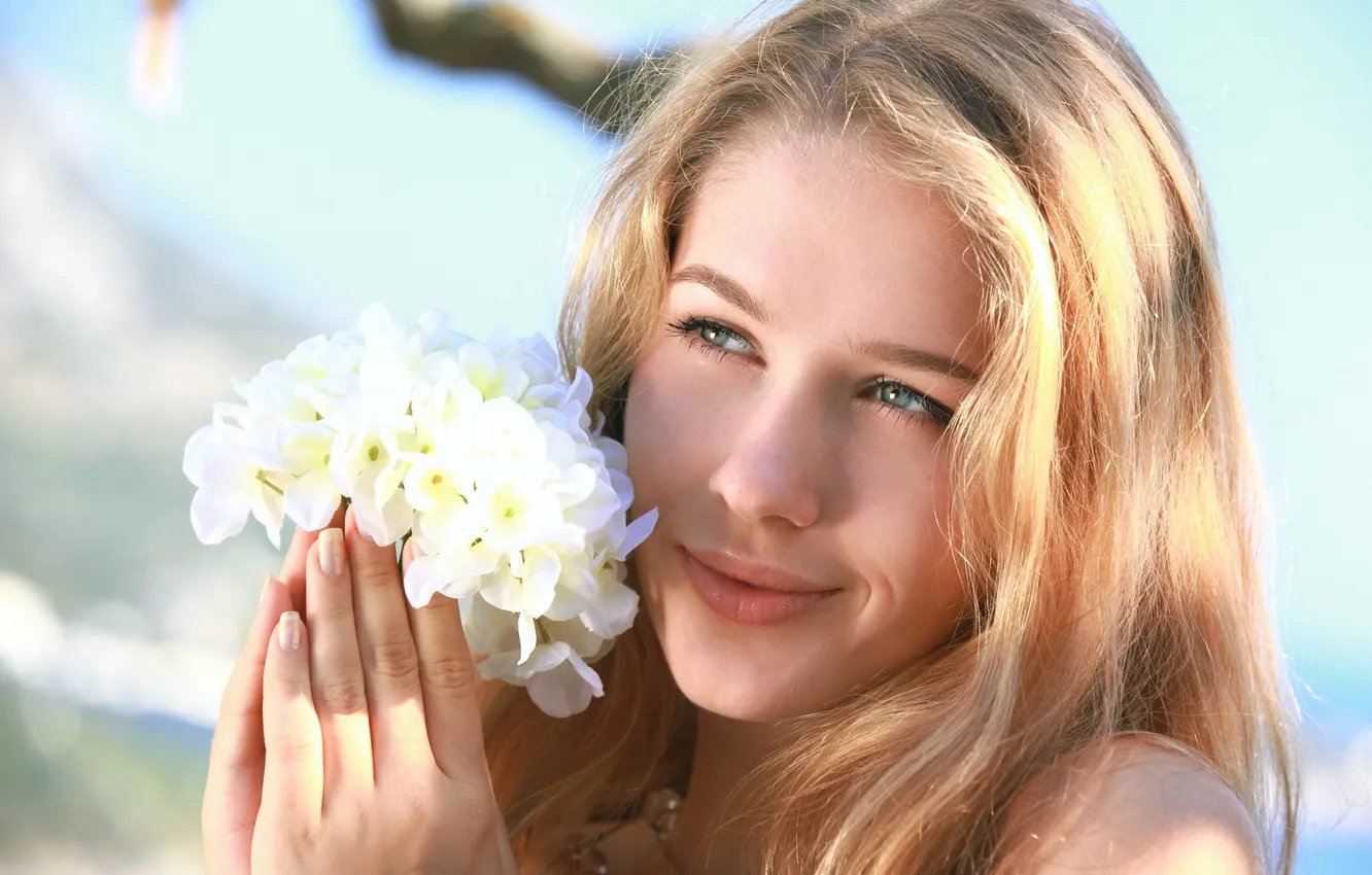 Photo wallpaper girl, flowers, model, blonde, Erica B