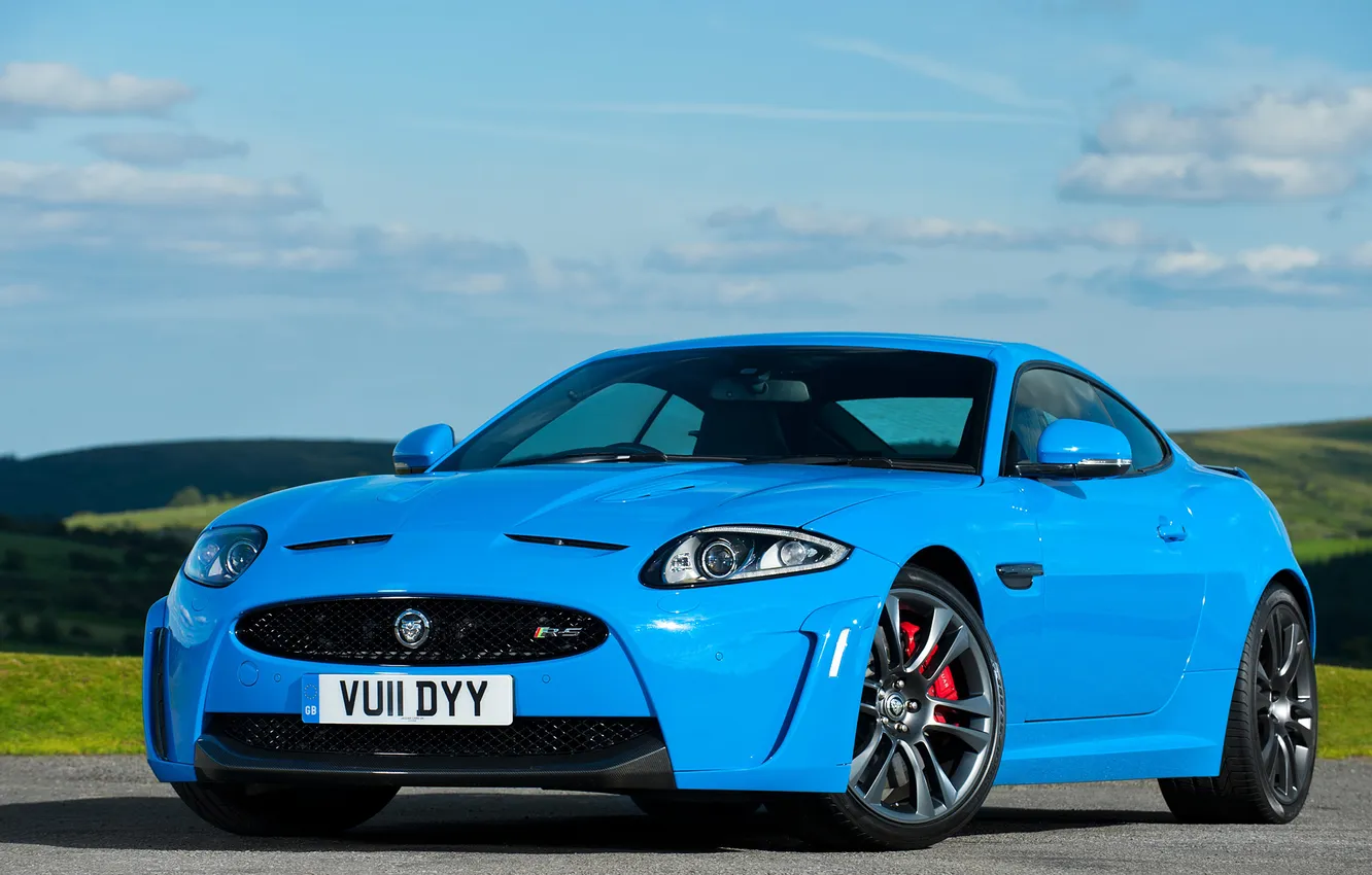Photo wallpaper the sky, clouds, blue, Jaguar, Jaguar, supercar, XKR-S