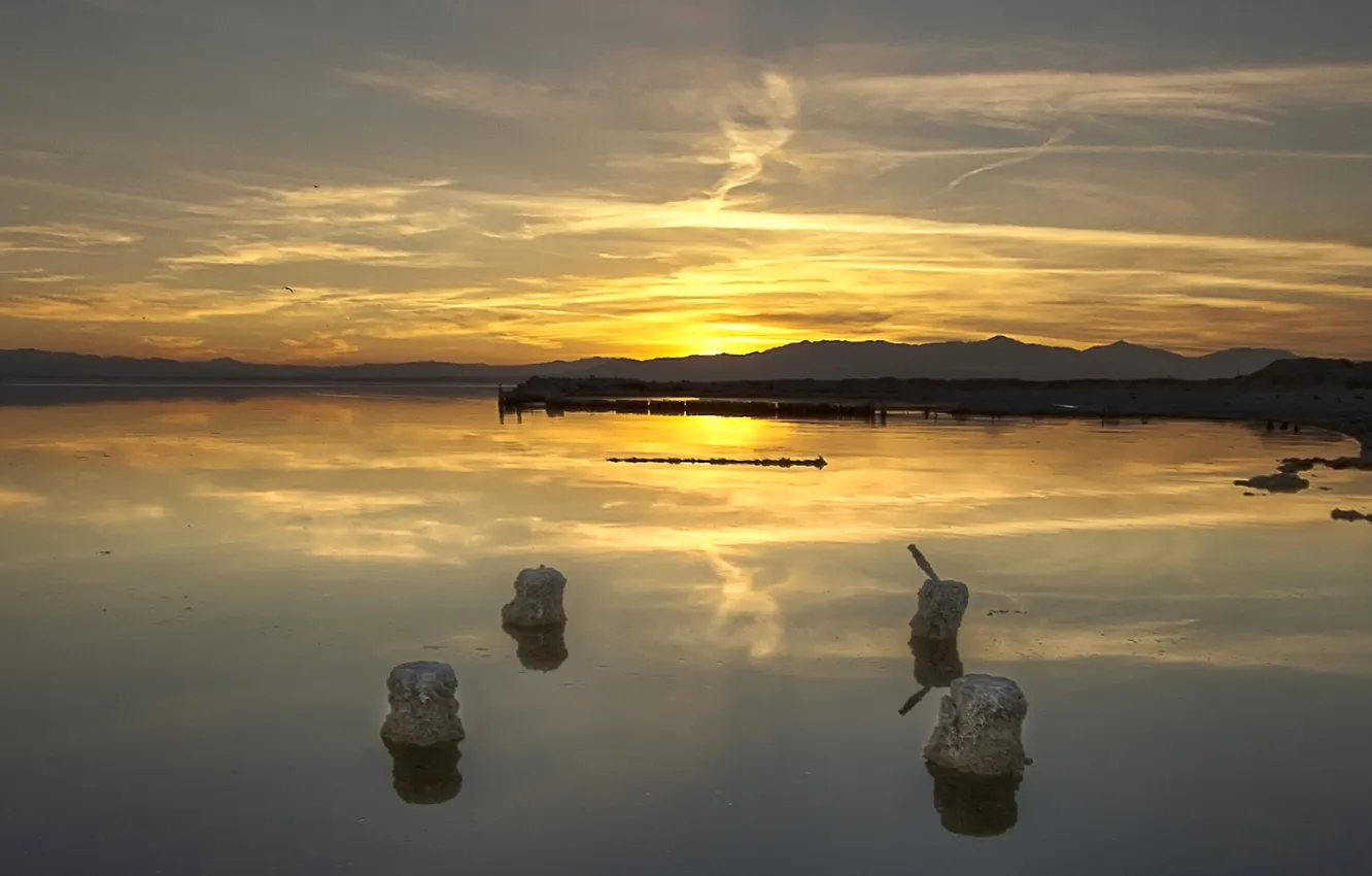 Photo wallpaper the sky, clouds, sunset, mountains, nature, lake