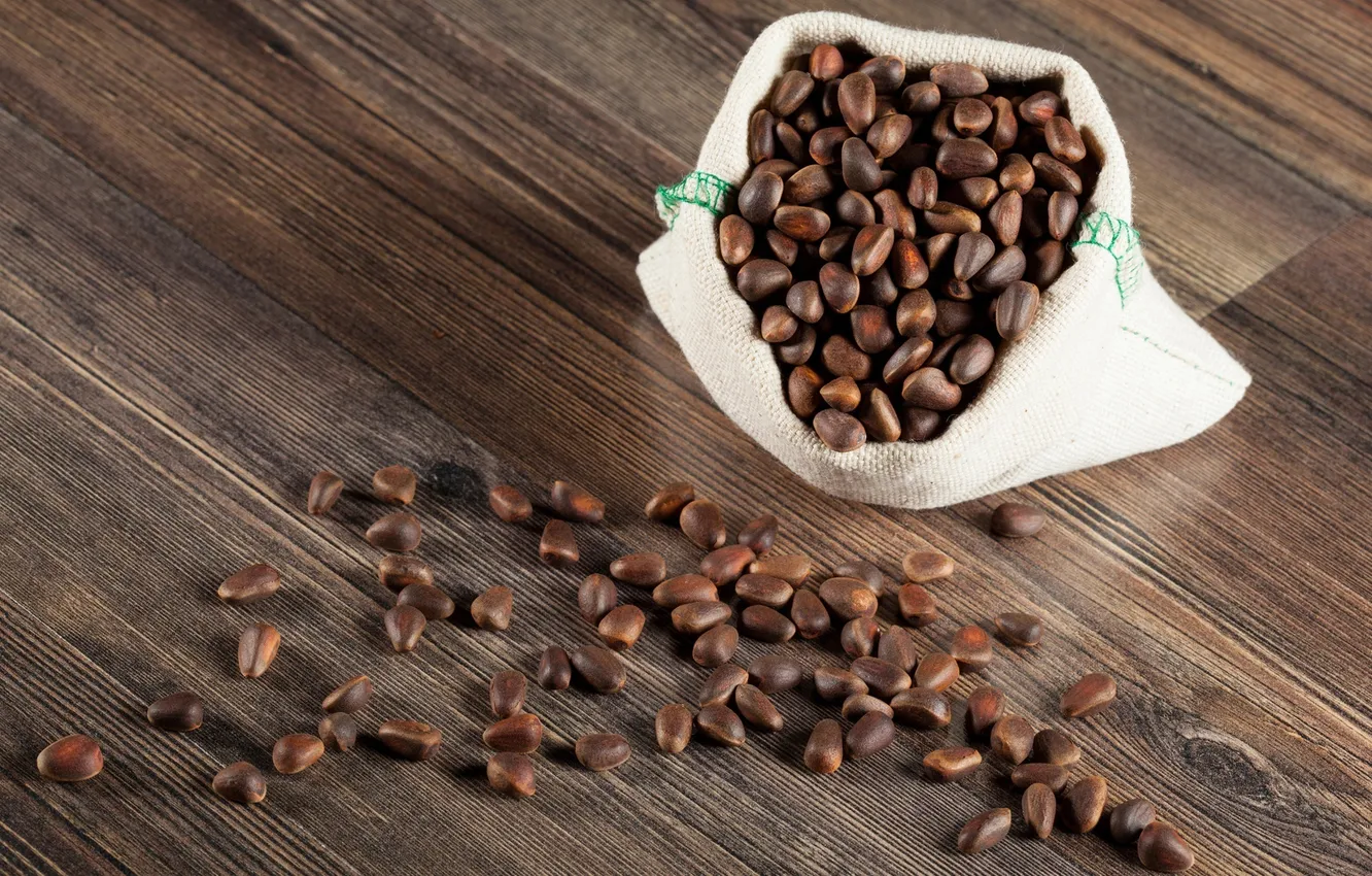 Photo wallpaper table, nuts, nuts, cedar, pouch