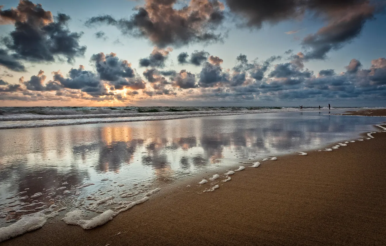 Photo wallpaper sand, sea, clouds, nature, people, Germany, Schleswig-Holstein, the beach of Sylt