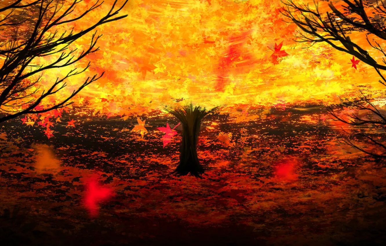 Photo wallpaper autumn, tree, fire, by Y_Y