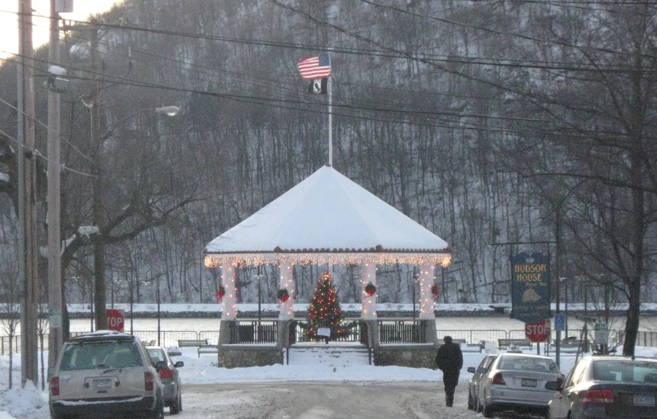 Photo wallpaper Christmas, Winter, Gazebo, Cold Spring, Cold Spring Gazebo