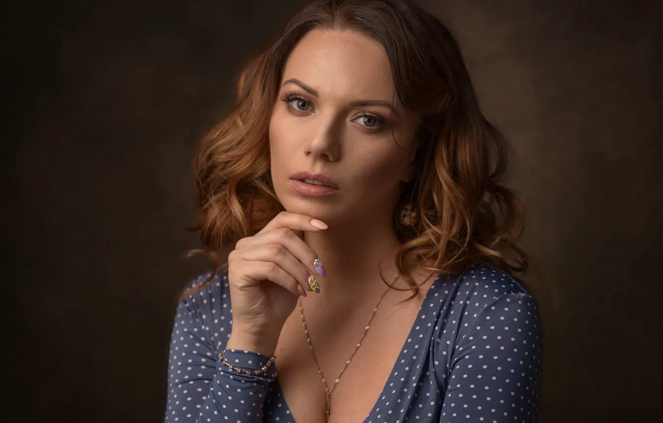 Photo wallpaper chest, look, girl, background, model, portrait, makeup, dress