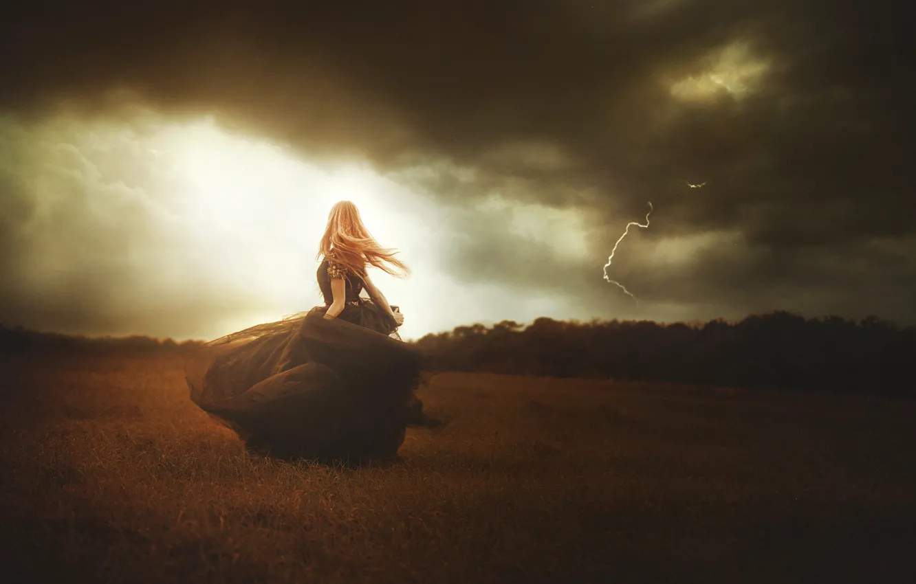 Photo wallpaper girl, clouds, nature, dress, TJ Drysdale