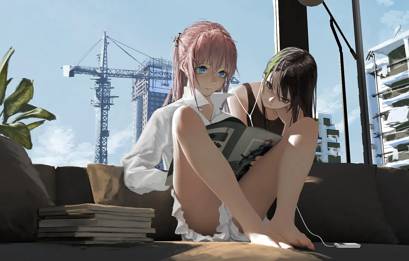 Photo wallpaper Girls, Anime, Sitting, Art