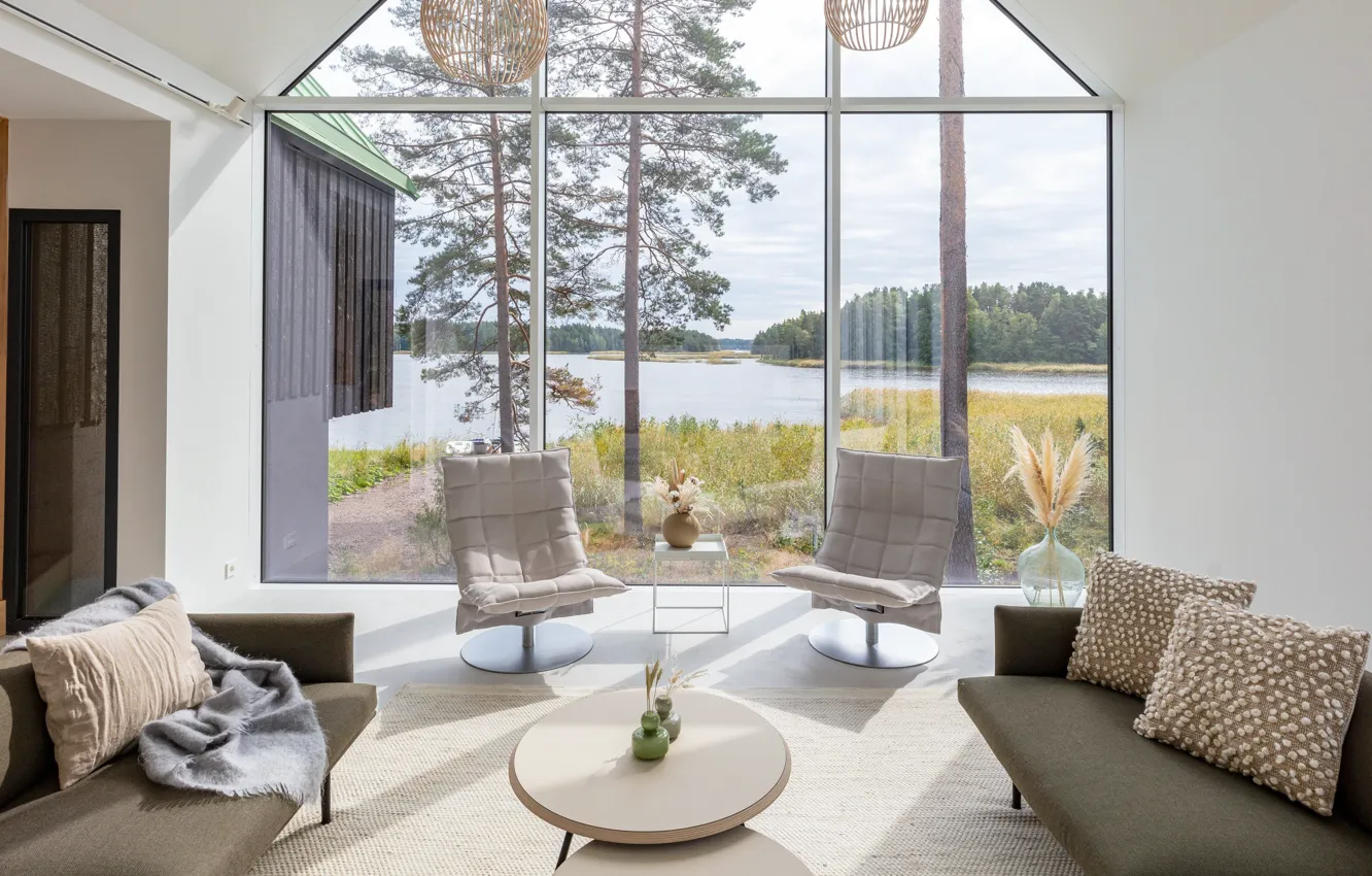 Photo wallpaper room, interior, living room, Finland, Finland, Riverview, Dogs & Doctors, by Pirinen & Salo