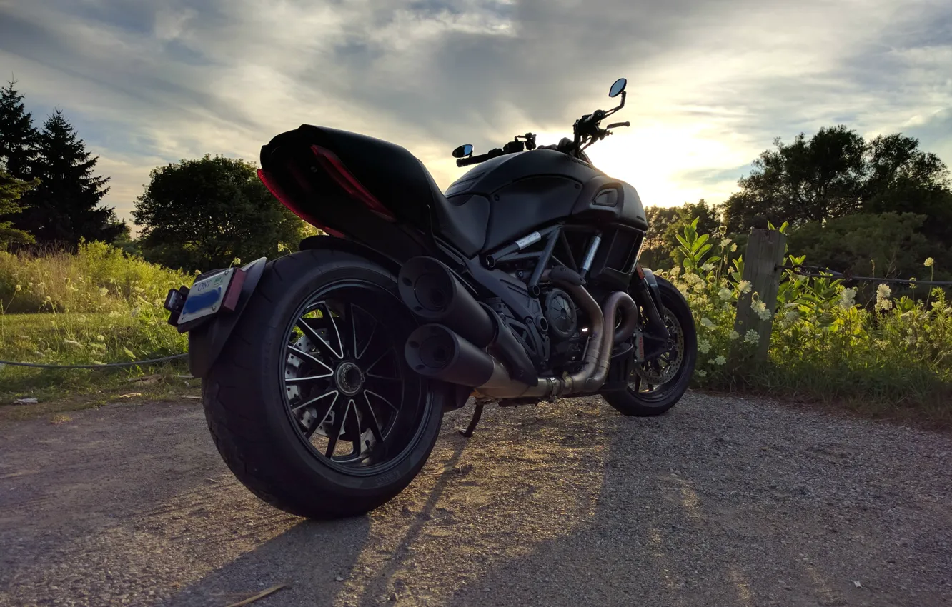 Photo wallpaper road, MOTORCYCLE, black., The DEVIL, Ducati.