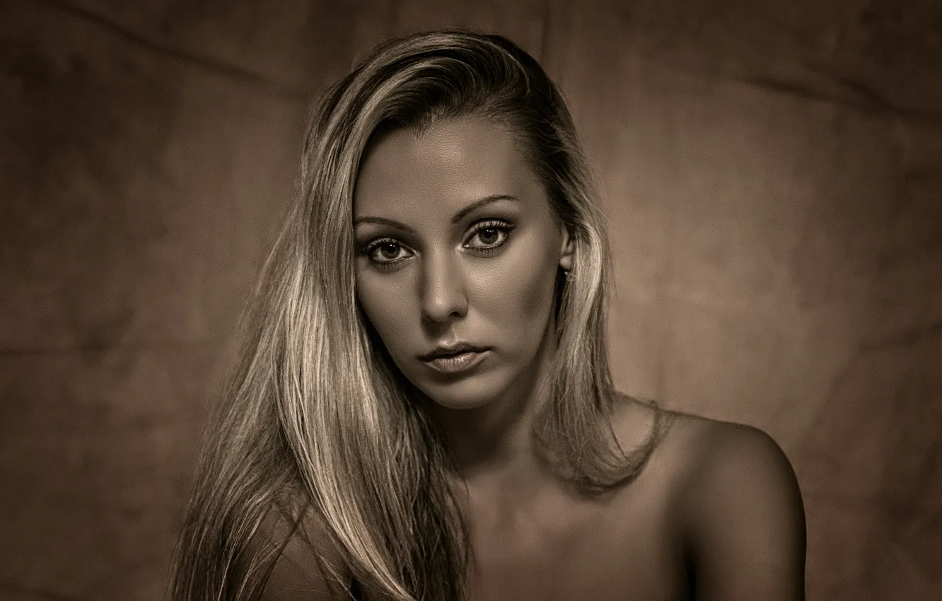 Photo wallpaper black & white, girl, beautiful, Matte, look, blonde, Kide fotoart