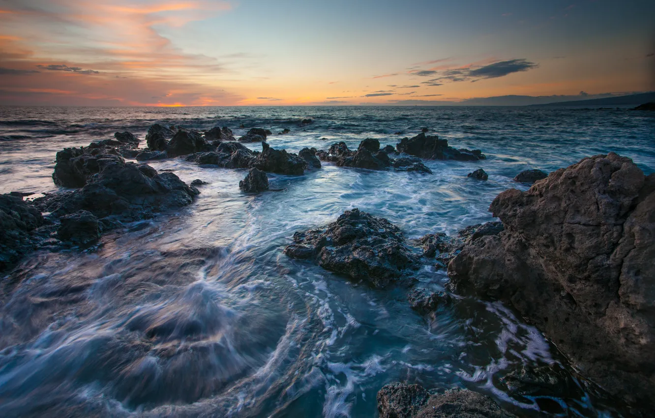 Photo wallpaper sea, sunset, stones, Hawaii, Hawaii, © Benjamin Torode