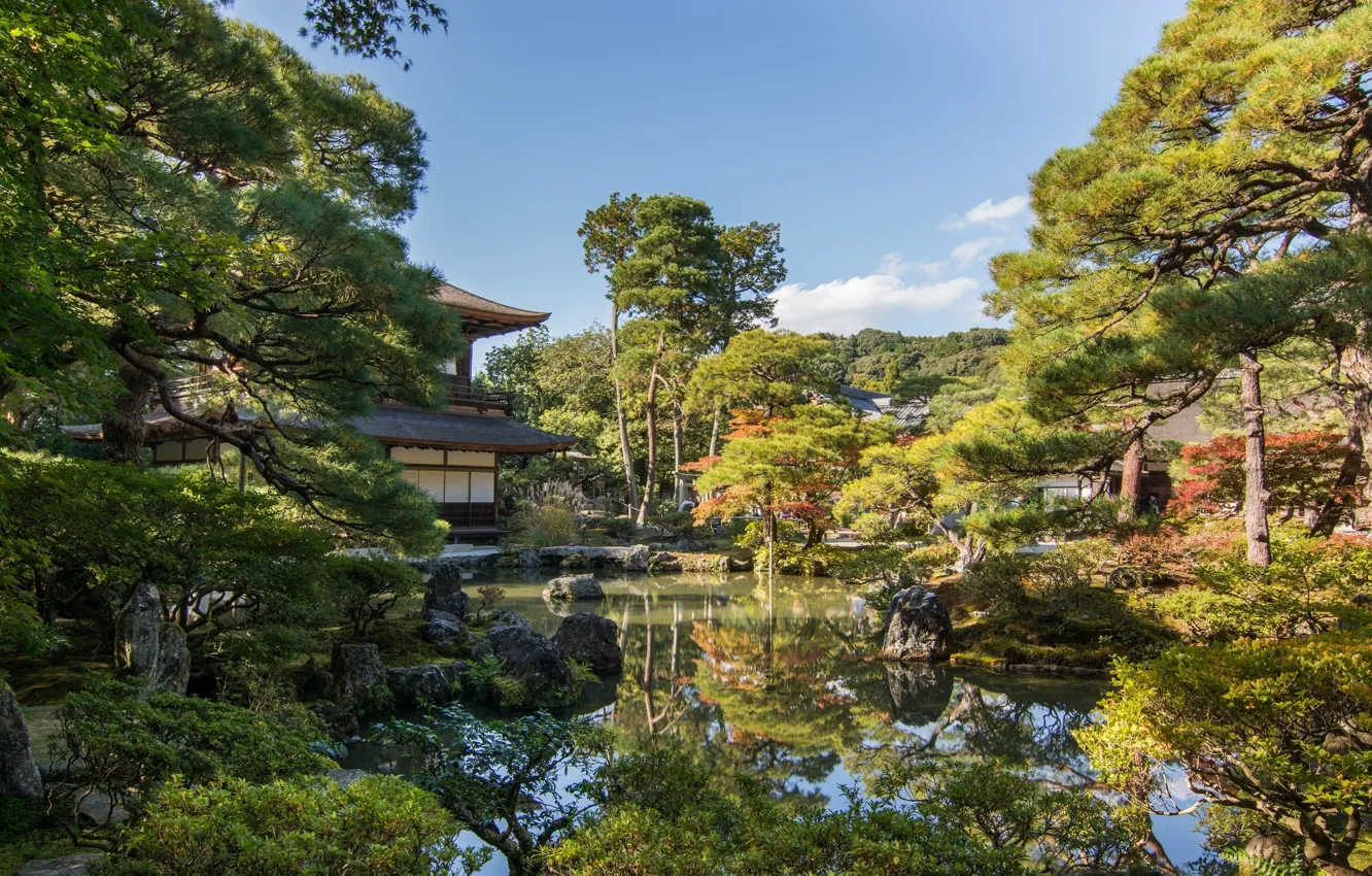 Photo wallpaper lake, Park, stones, beauty, Japan, Kyoto