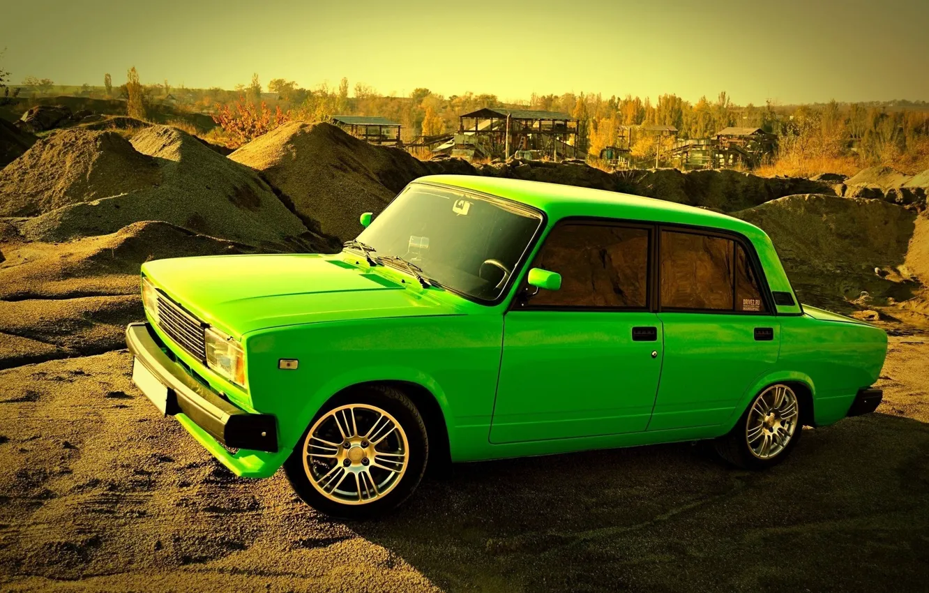 Photo wallpaper Sand, Auto, Trees, Forest, Tuning, Quarry, Lada, Lada