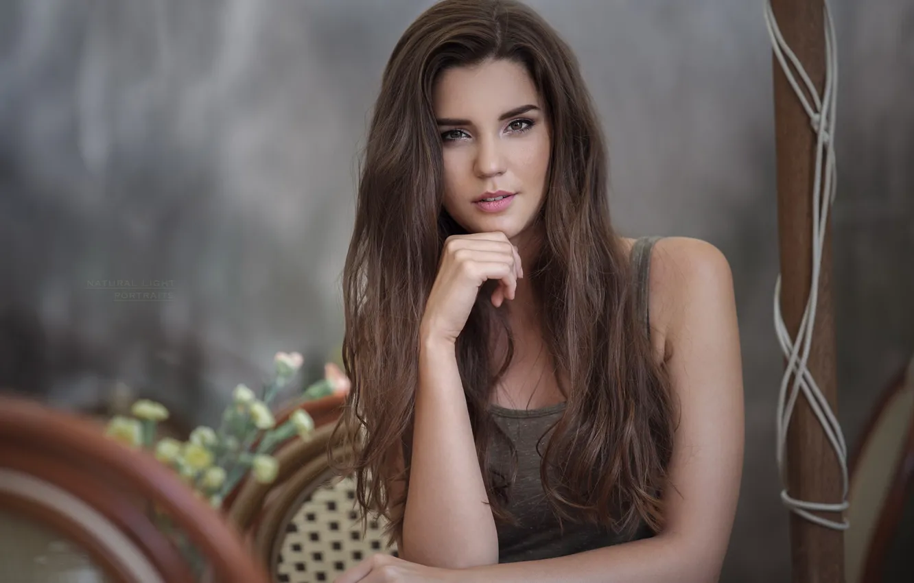 Photo wallpaper look, pose, model, portrait, makeup, hairstyle, brown hair, beauty