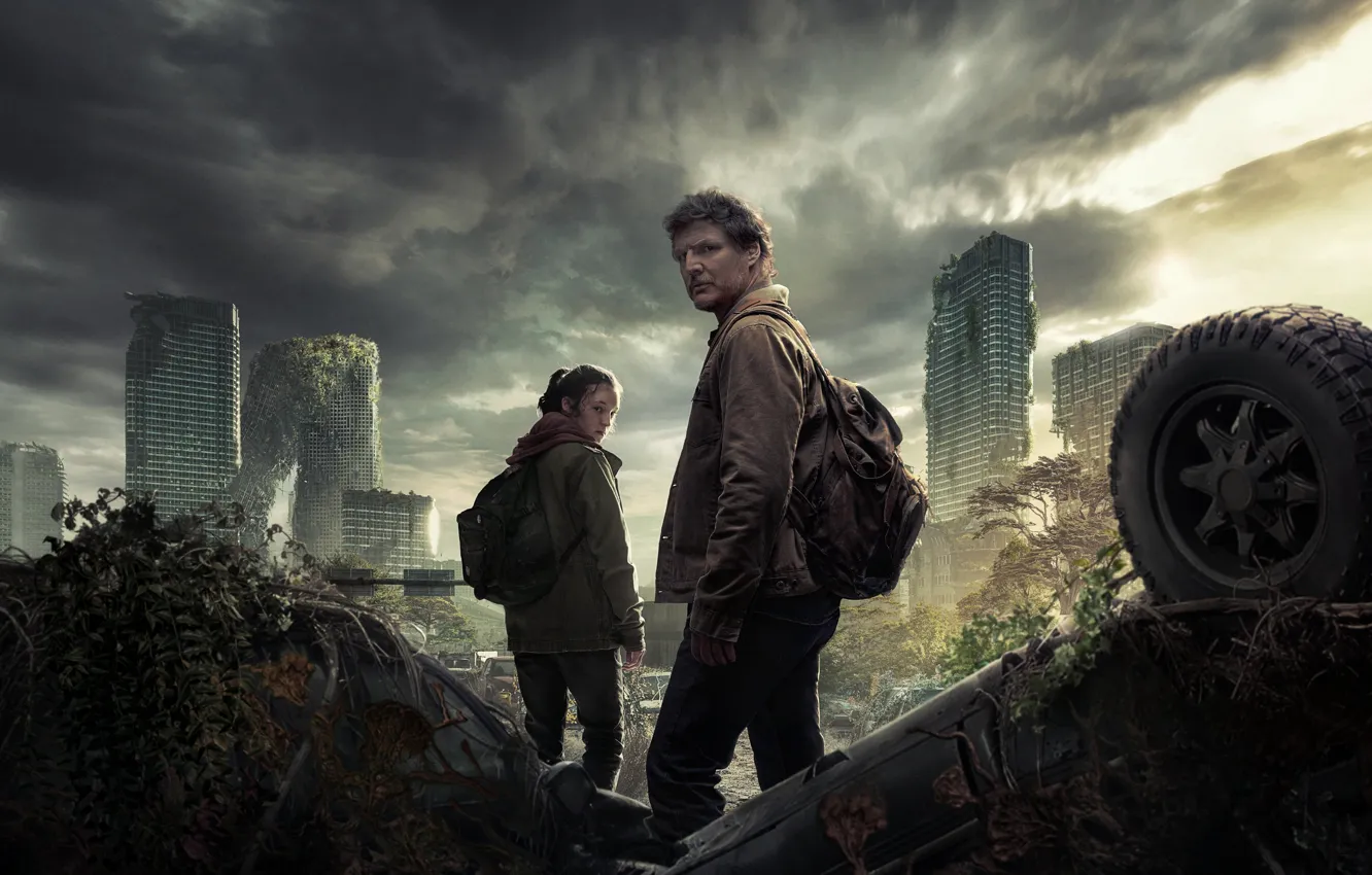 Photo wallpaper The city, Skyscrapers, Postapokalipsis, Ellie, Two, Postapocalyptic, The Last of Us, Joel
