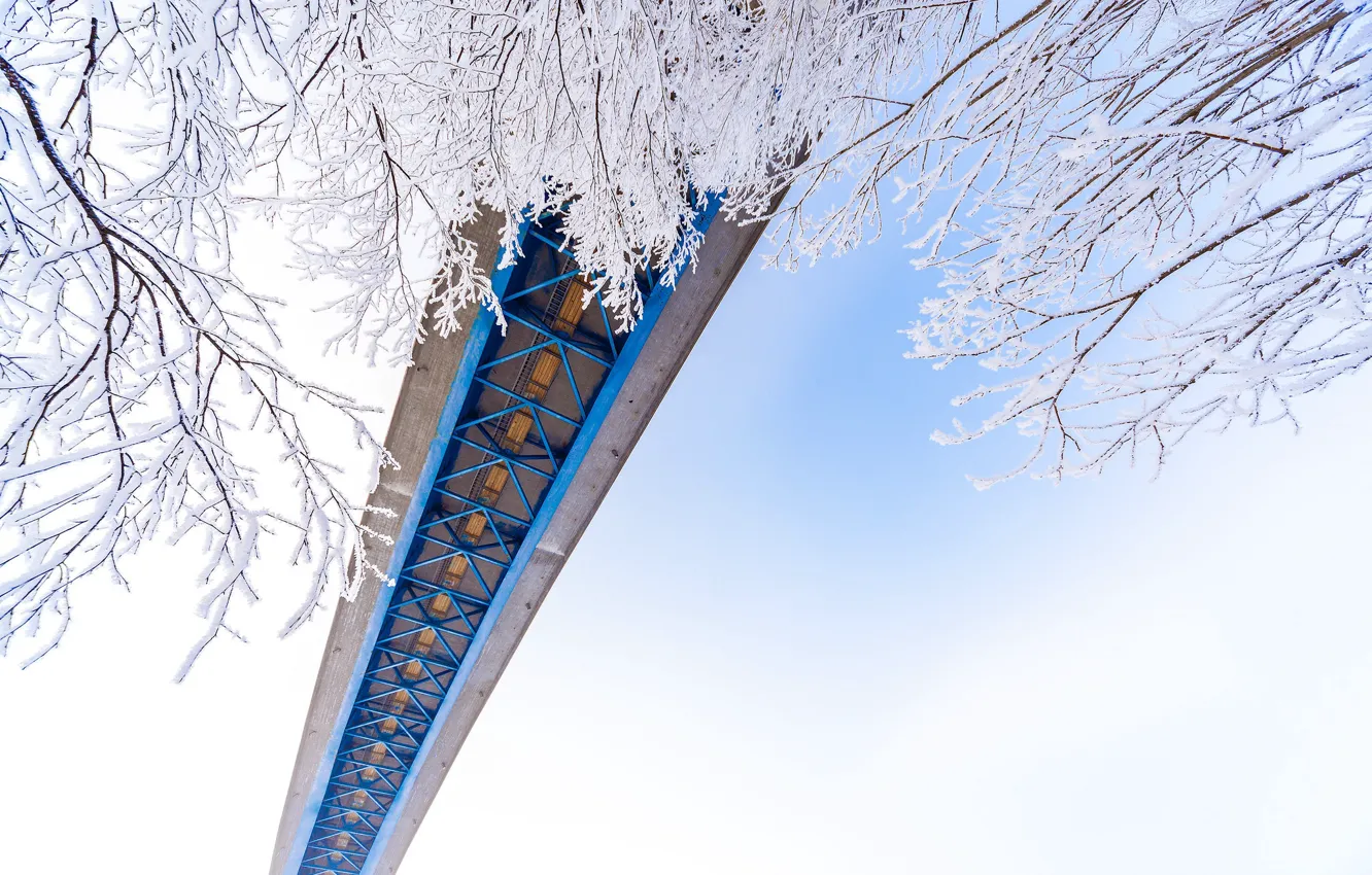 Photo wallpaper winter, snow, bridge
