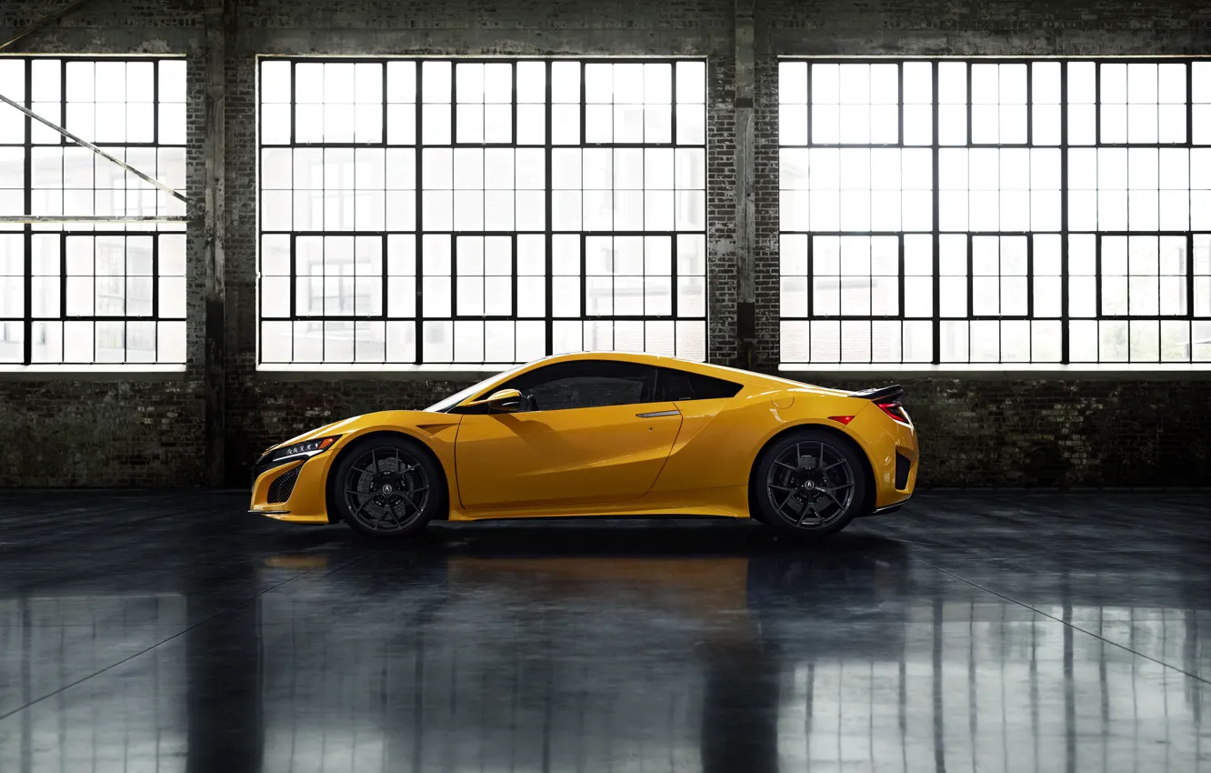 Photo wallpaper yellow, coupe, Honda, side view, Acura, NSX, 2020