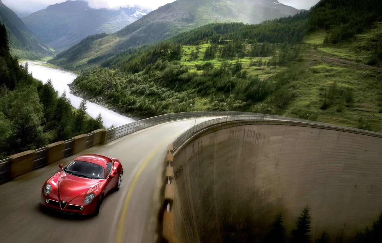 Photo wallpaper machine, bridge, cars, alfa romeo, auto, Alfa Romeo