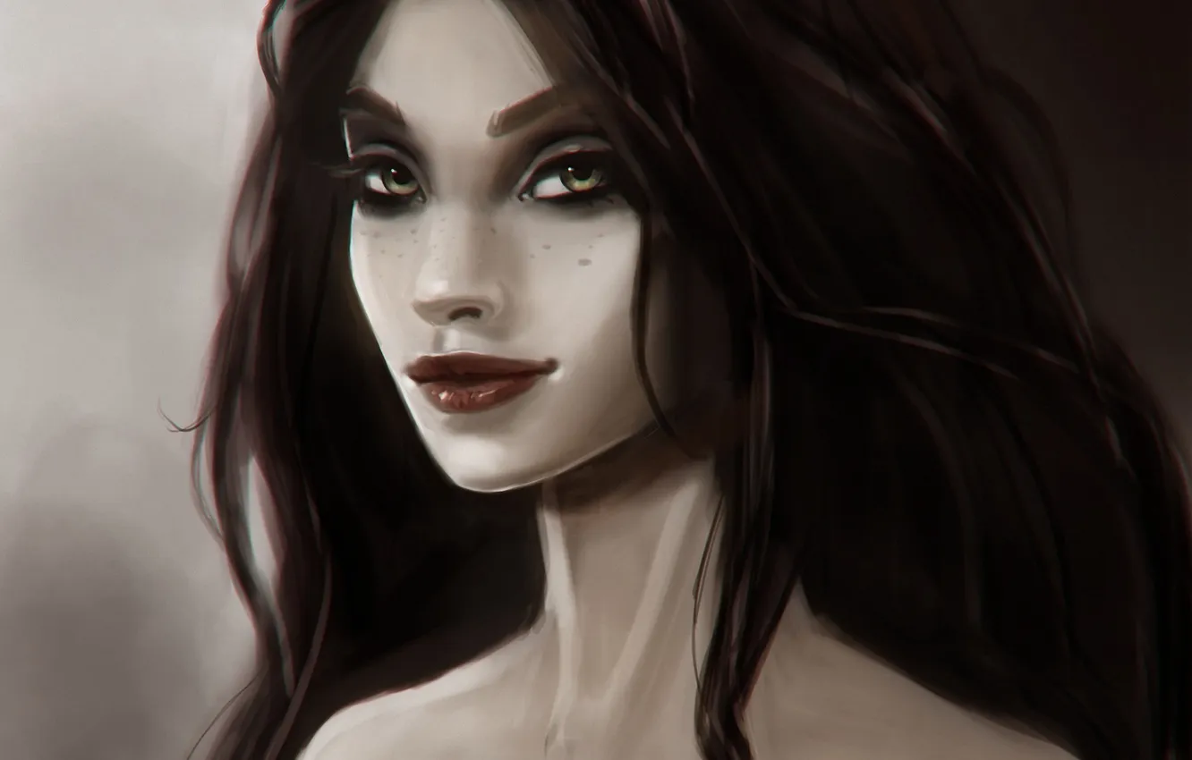 Photo wallpaper girl, face, smile, hair, art