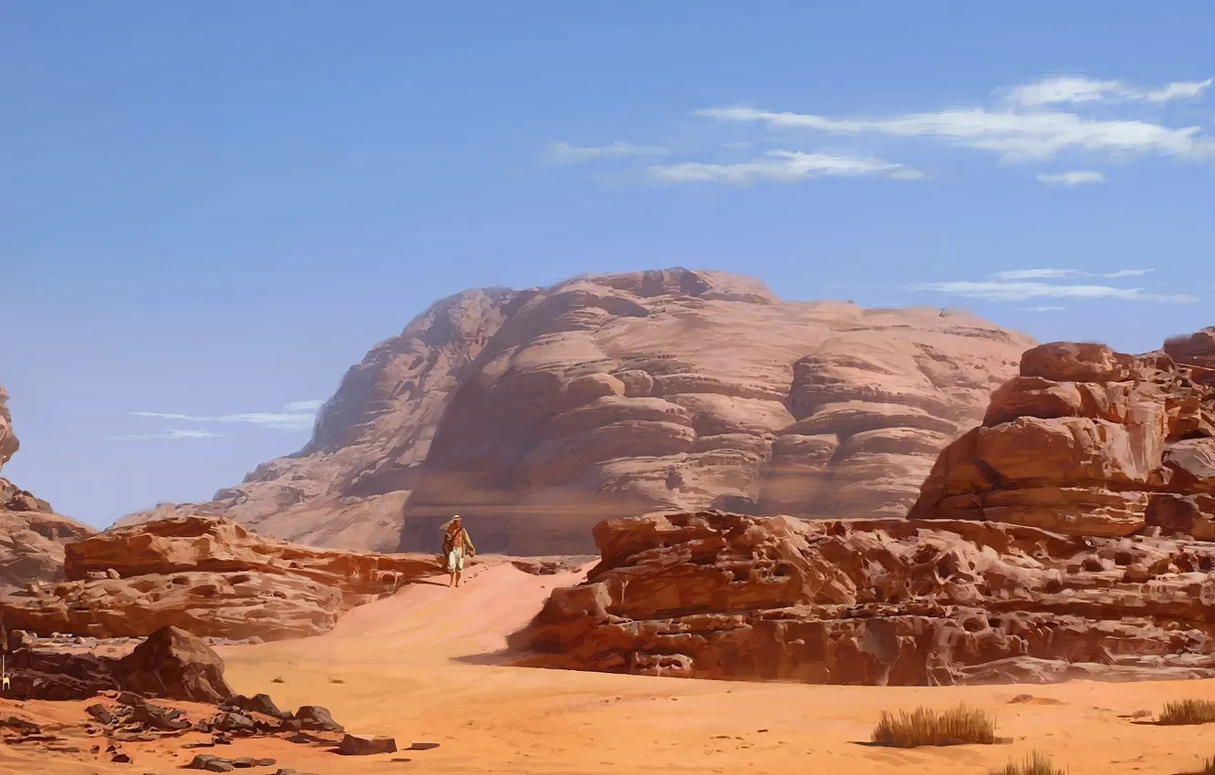 Photo wallpaper sand, the sky, rock, stones, people, rocks, the wind, desert