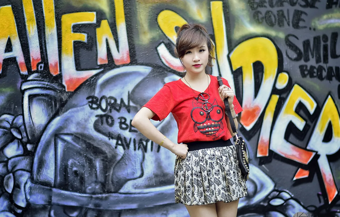 Photo wallpaper girl, Asian, Grafity Wall