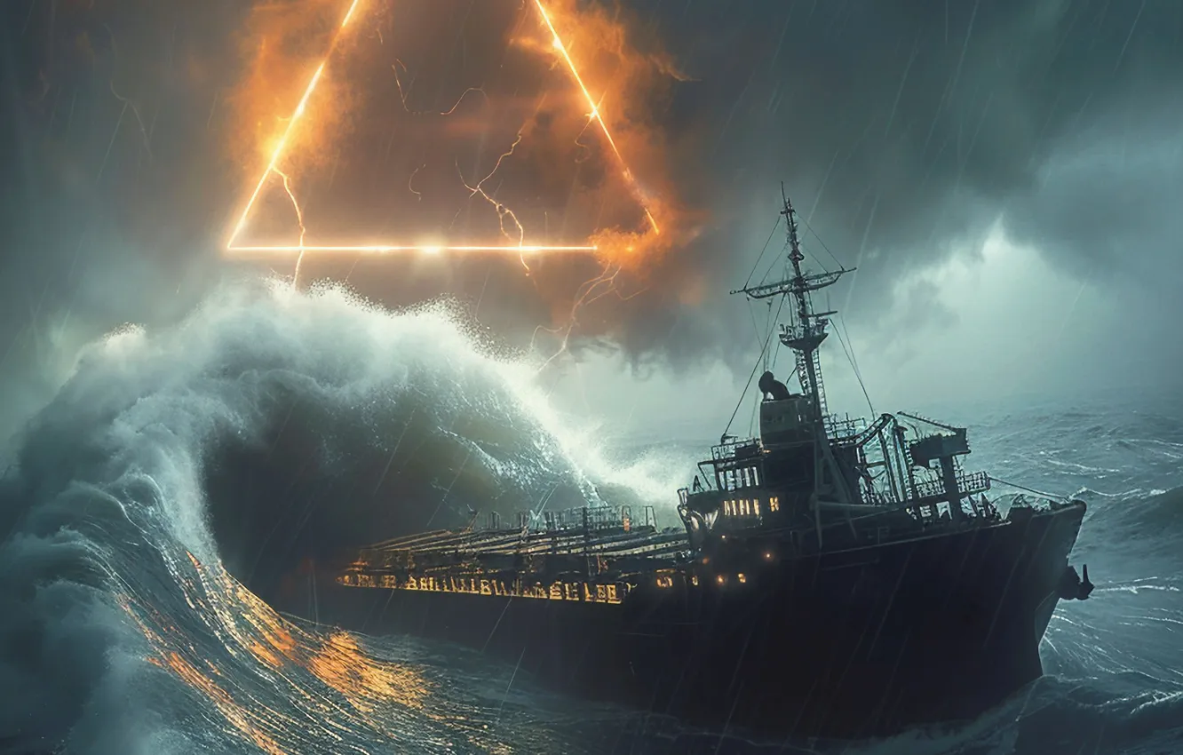 Photo wallpaper Water, Clouds, Sea, Wave, Ship, Rain, Clouds, Hurricane