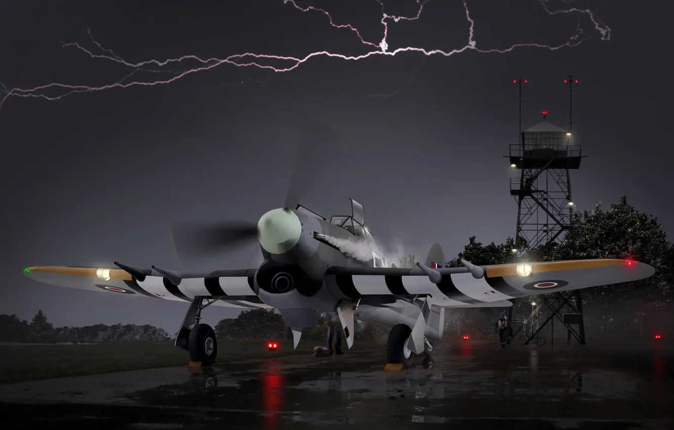 Photo wallpaper attack, painting, WW2, British, Royal Air Force, Hawker, single, fighter - bomber