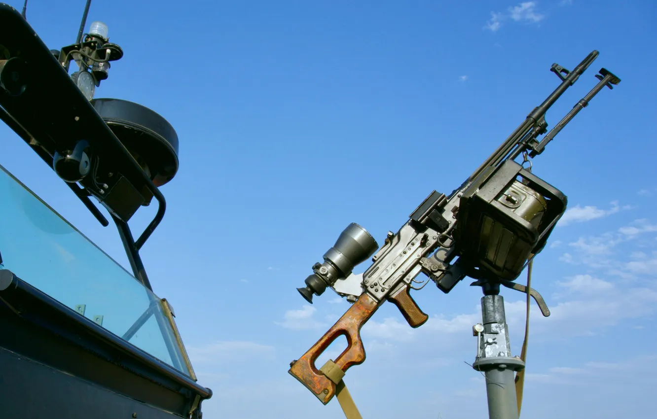 Photo wallpaper machine gun, landing craft, on-board weapons
