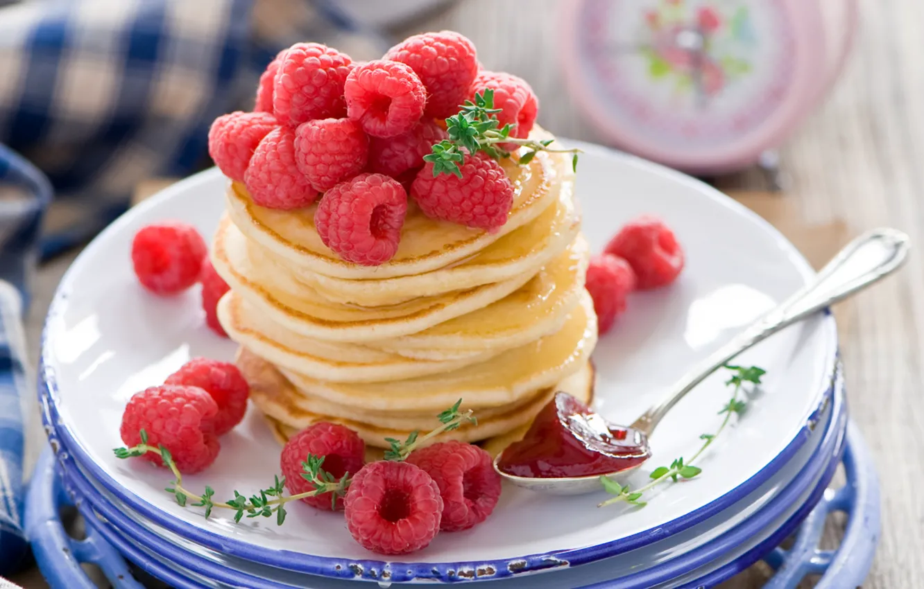 Photo wallpaper raspberry, food, fruit, pancakes, dessert, food, fruits, dessert