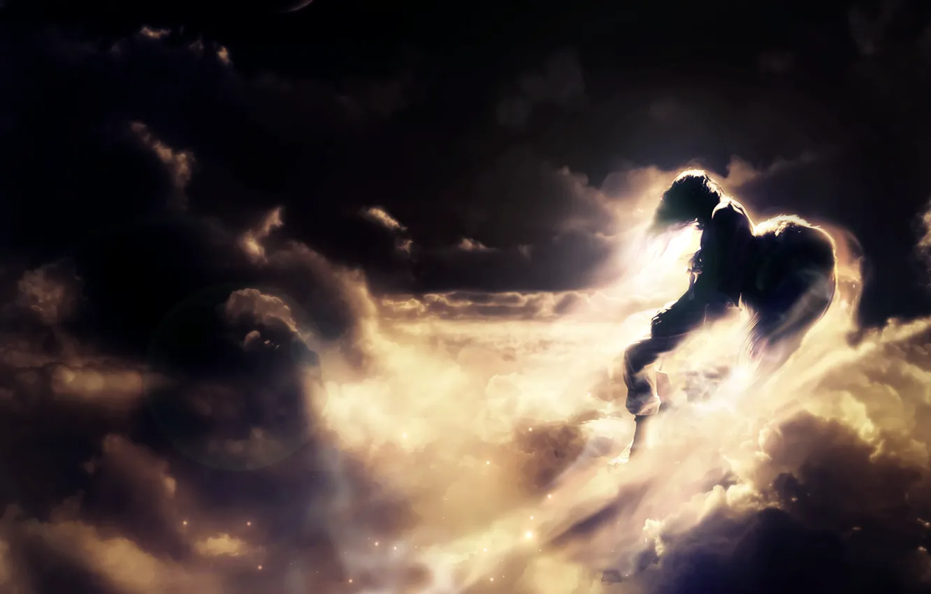 Photo wallpaper the sky, the sun, clouds, rays, flight, background, fantasy, fiction