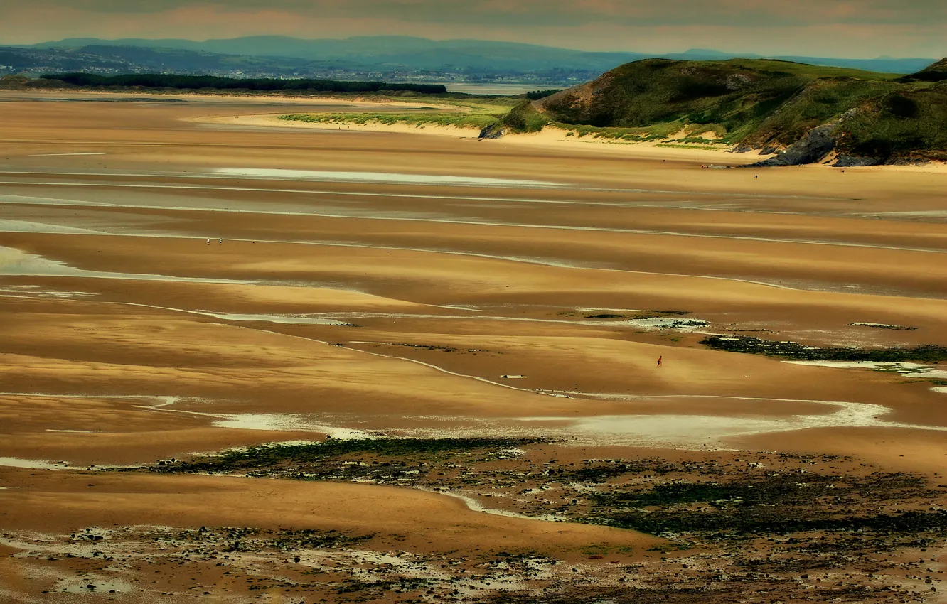 Photo wallpaper beach, hills, tide
