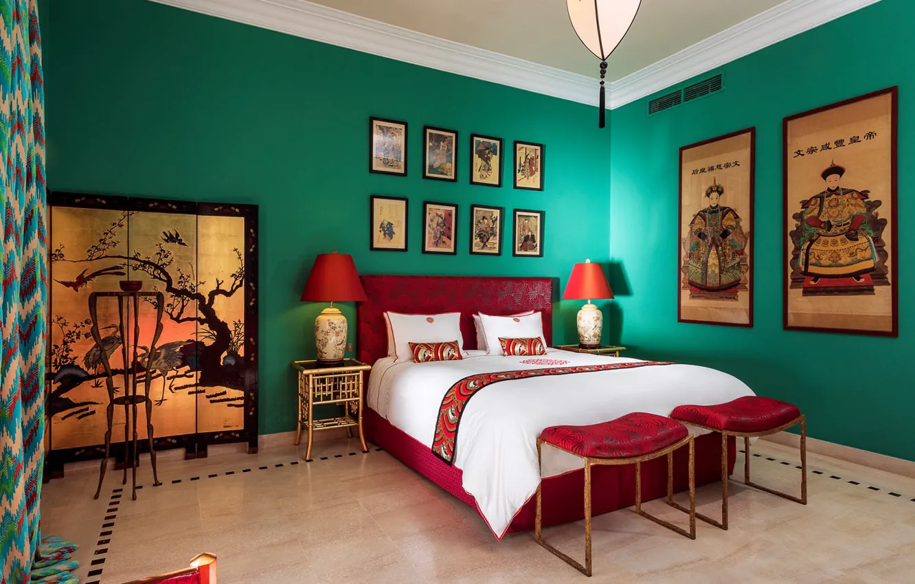 Photo wallpaper design, style, room, interior, bedroom, The Maghreb, Marrakech, villa Laya