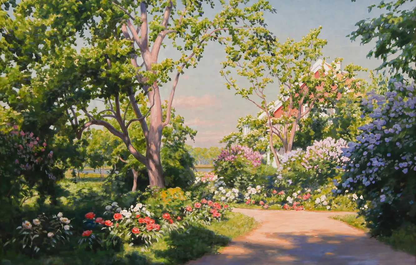 Photo wallpaper landscape, flowers, home, garden, Johan Krouthen