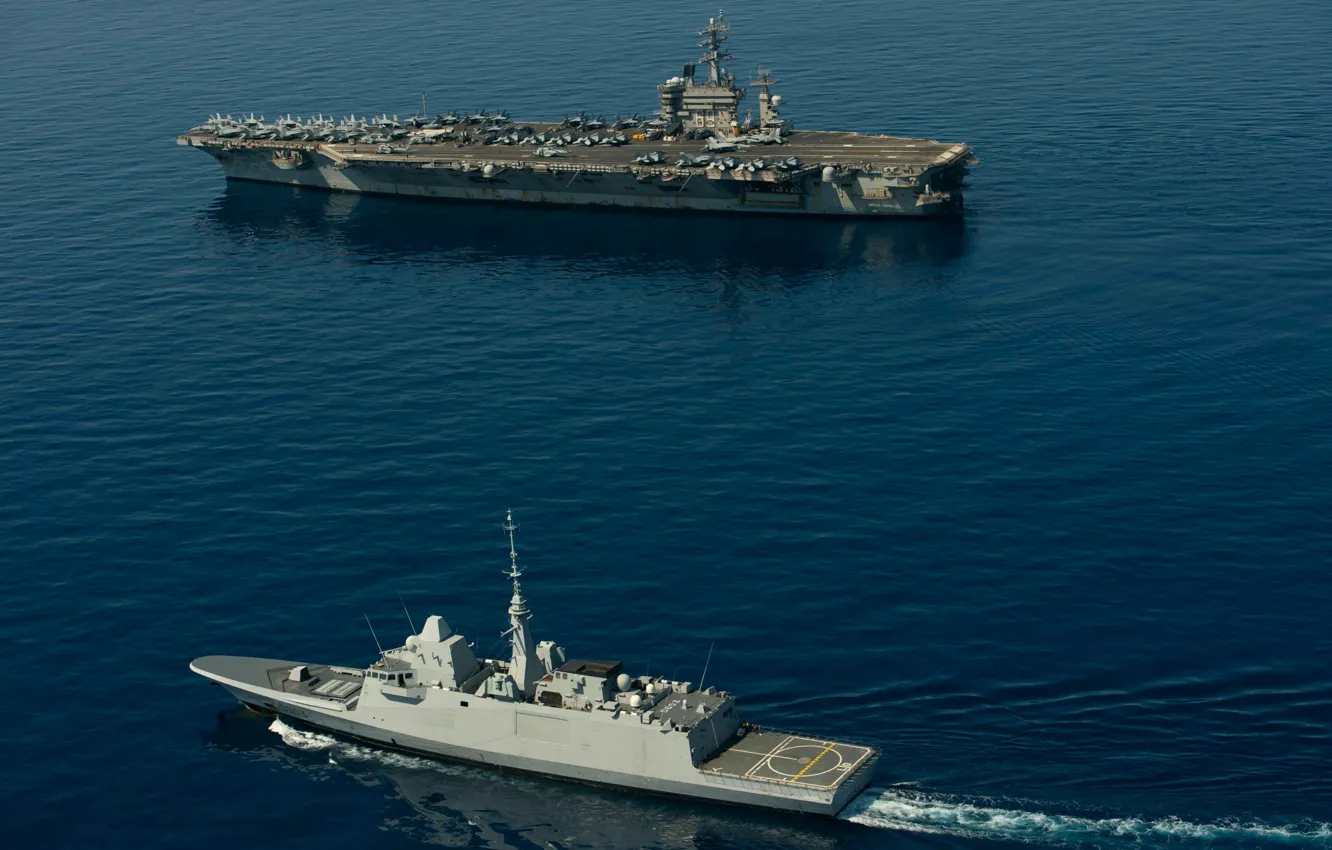 Photo wallpaper sea, ship, exercises