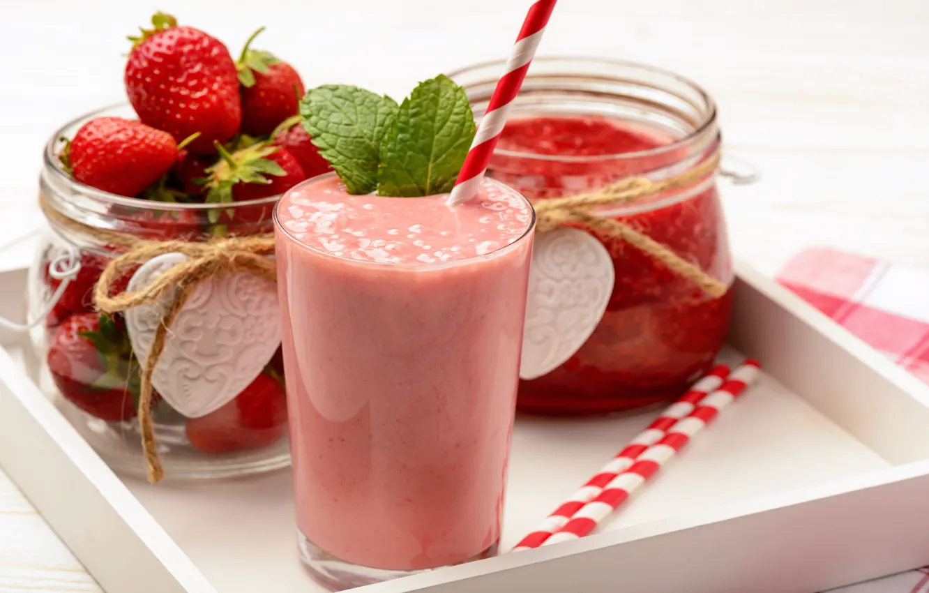 Photo wallpaper strawberry, drink, fresh, smoothies