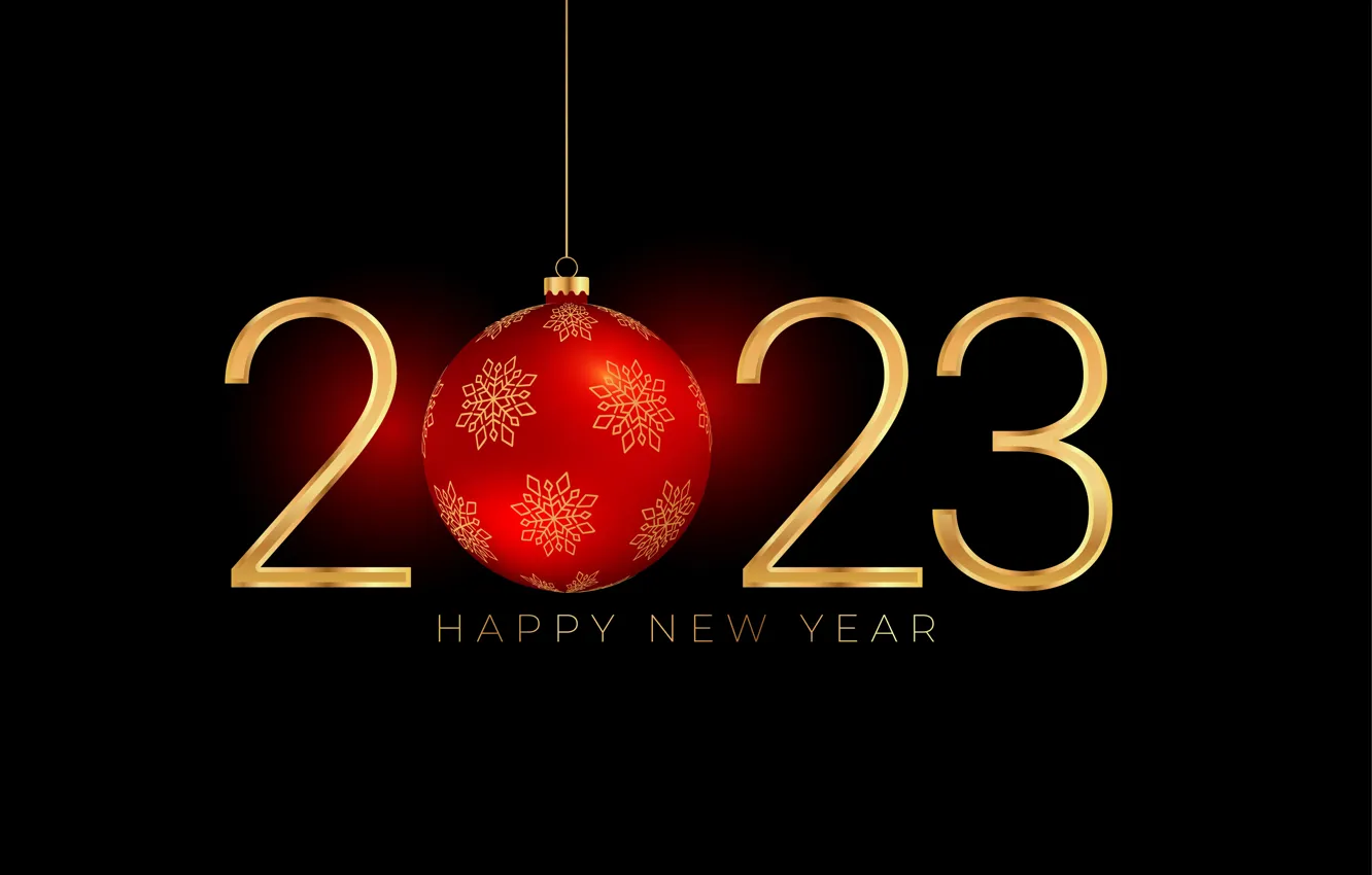 Photo wallpaper balls, light, snowflakes, red, lights, new year, figures, gold