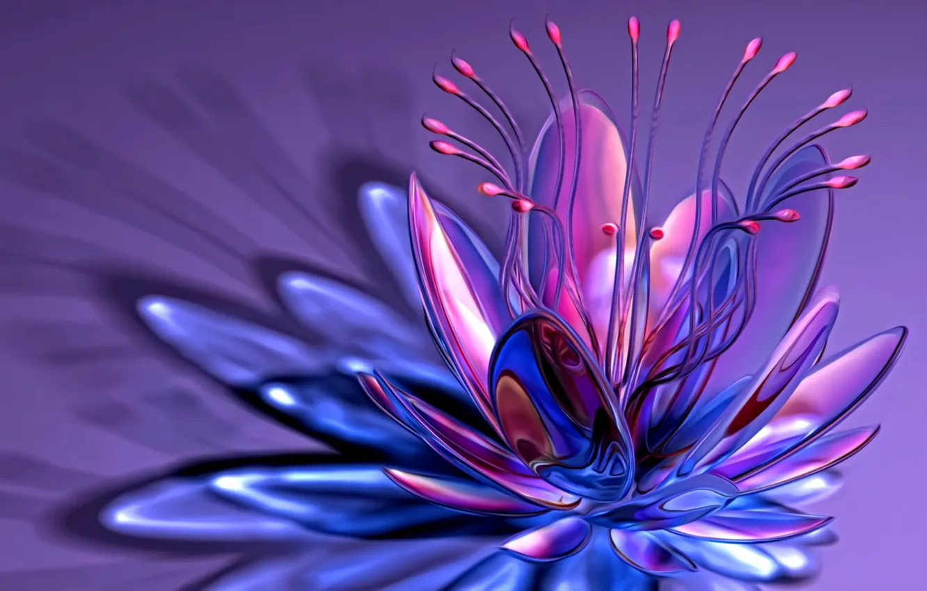 Photo wallpaper line, abstraction, rendering, fantasy, petals, curves, stamens, lilac background
