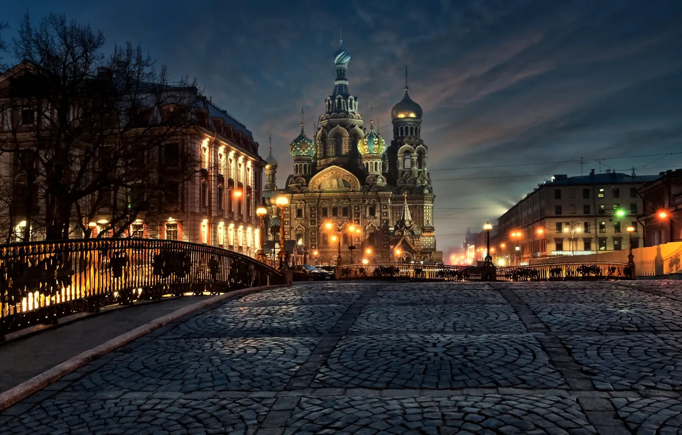 Photo wallpaper bridge, building, home, Saint Petersburg, Cathedral, temple, Russia, night city
