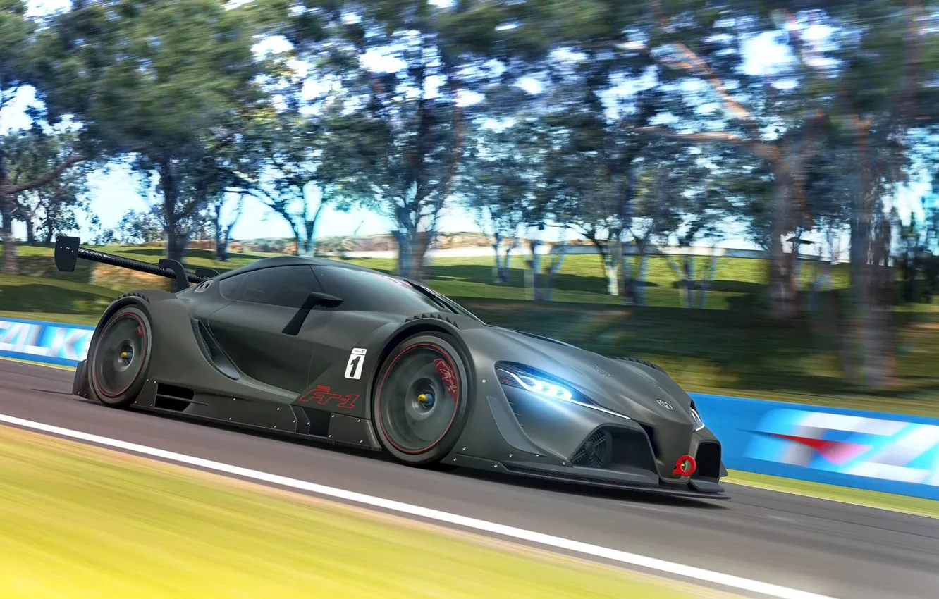 Photo wallpaper car, Concept, in motion, render, race, Gran Turismo, Toyota FT-1