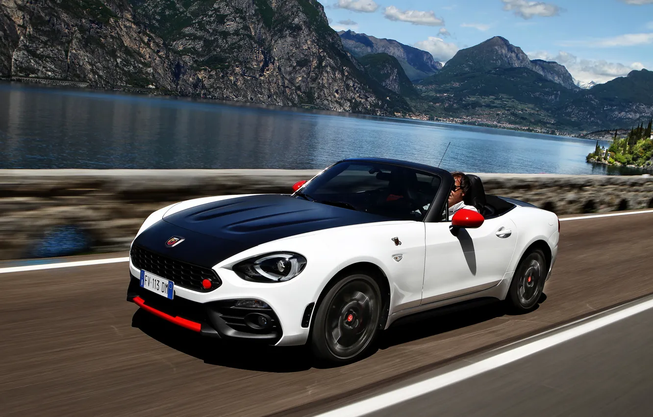 Photo wallpaper Roadster, pond, spider, black and white, double, Abarth, 2016, 124 Spider