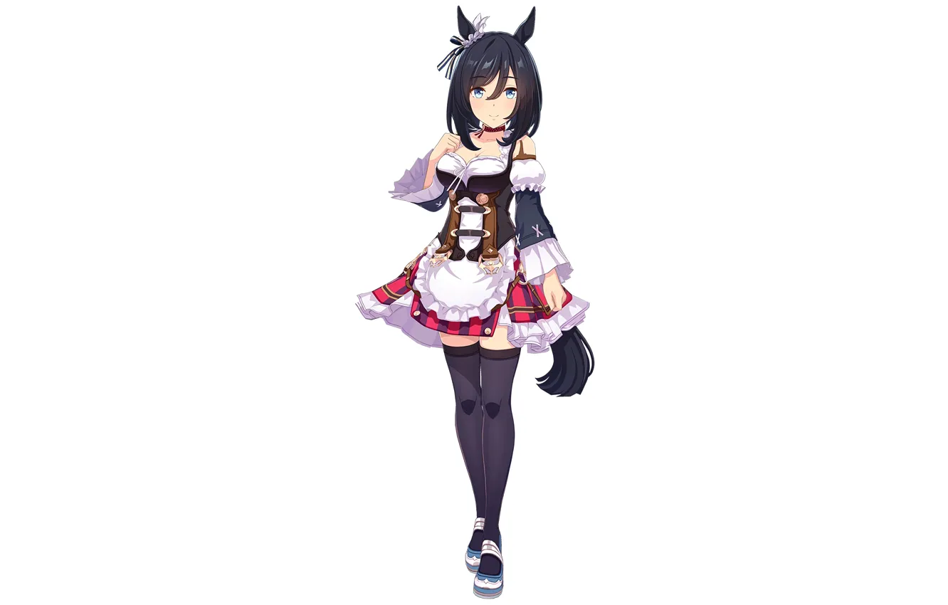 Photo wallpaper girl, sexy, cleavage, thighhighs, long hair, dress, legs, boobs