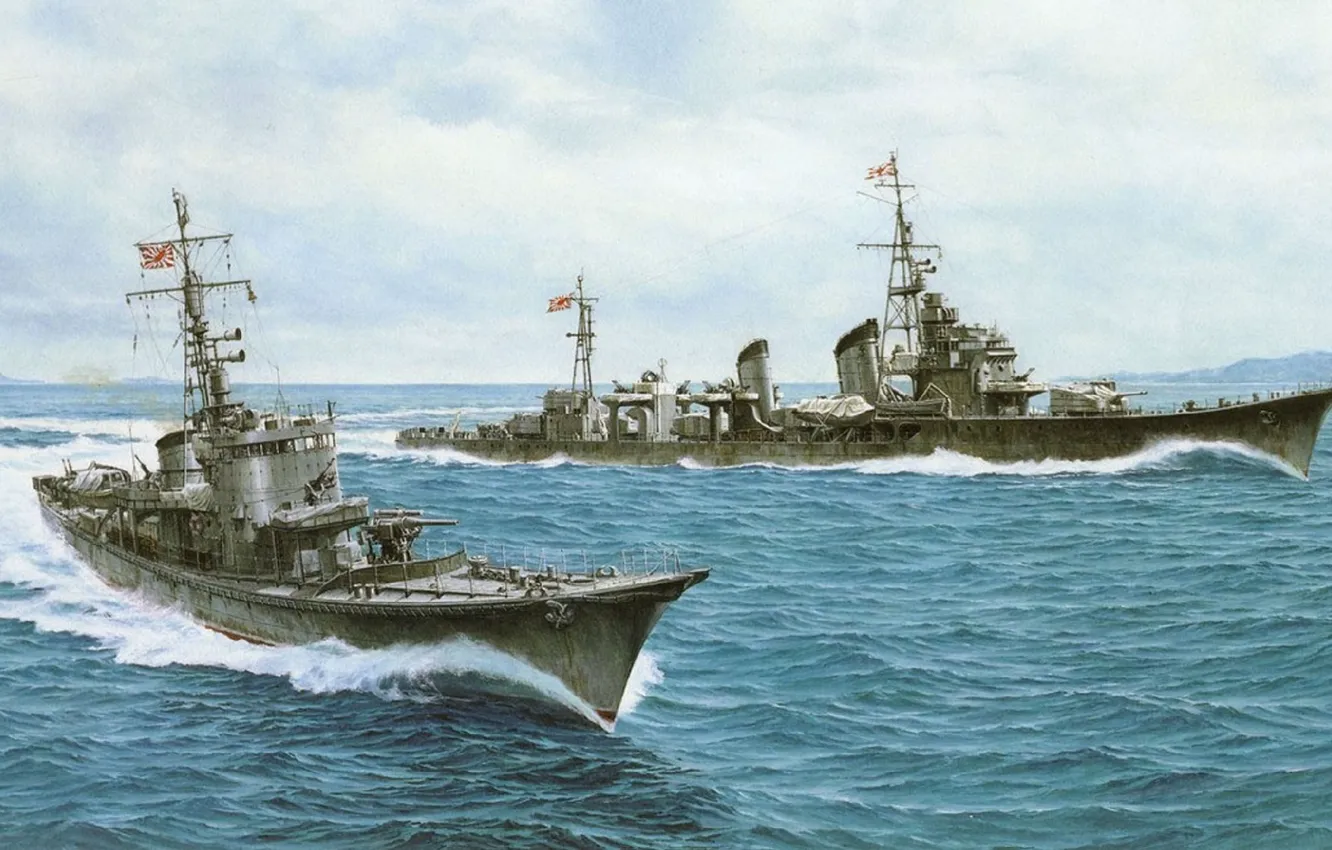 Photo wallpaper ship, art, Navy, military, Japanese, destroyer, anti-submarine, WW2