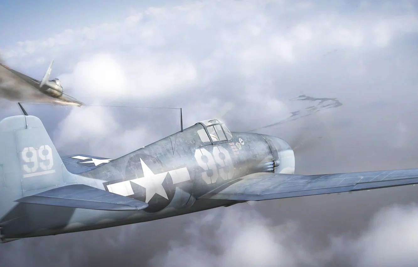 Photo wallpaper flight, smoke, art, aircraft, battle, in the sky, World War II, The Battle of the …