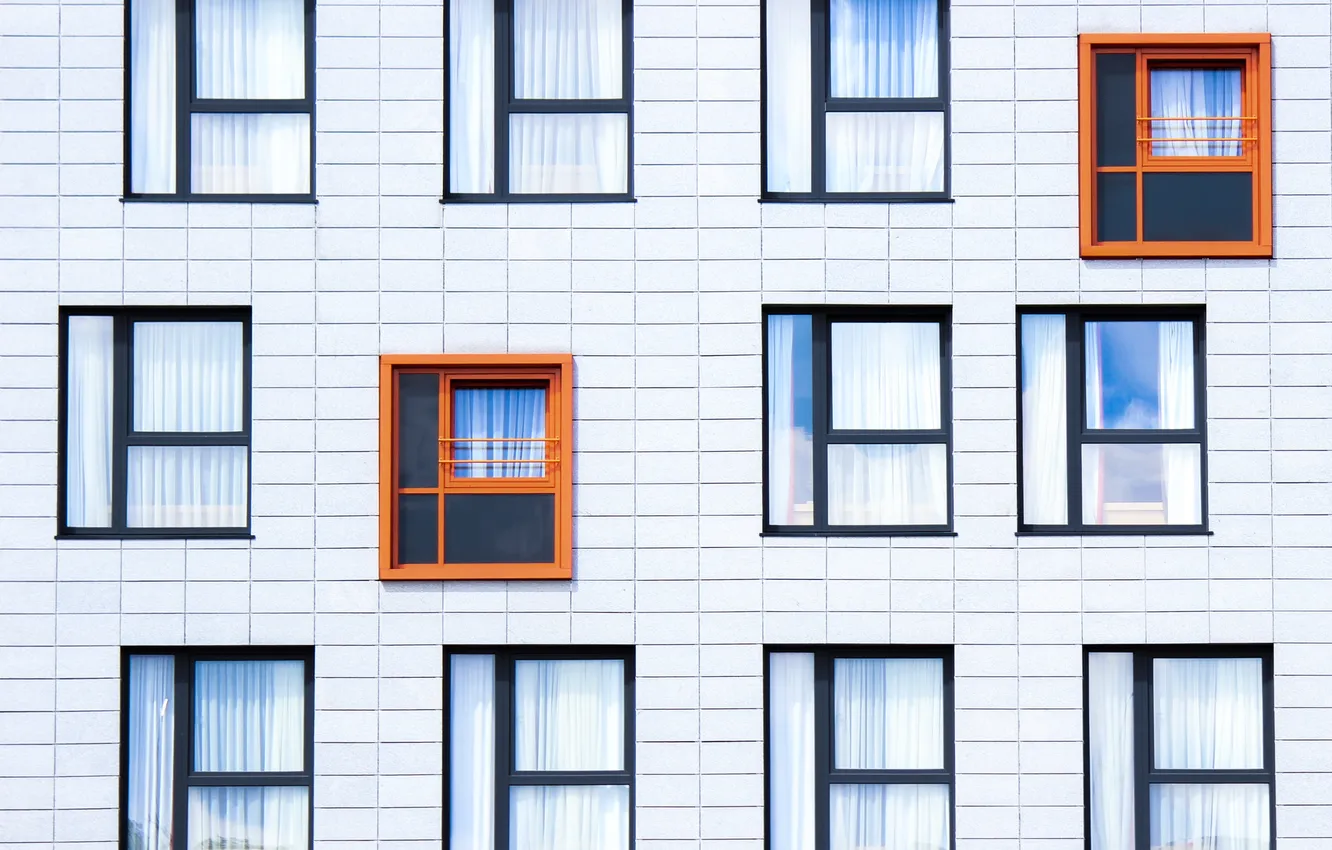 Photo wallpaper orange, wall, frame, home, window, windows