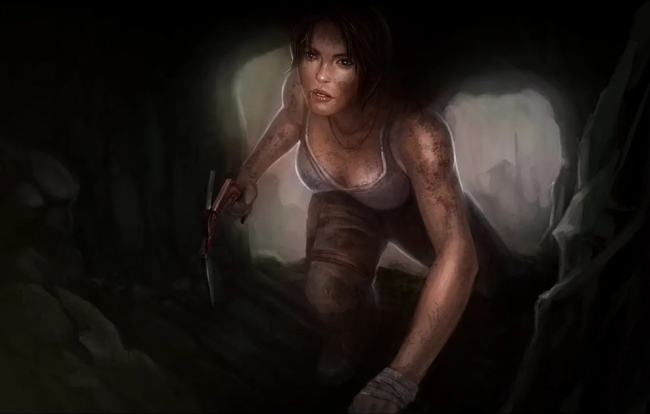 Photo wallpaper look, girl, face, art, Tomb Raider, art, Lara Croft, scrambles