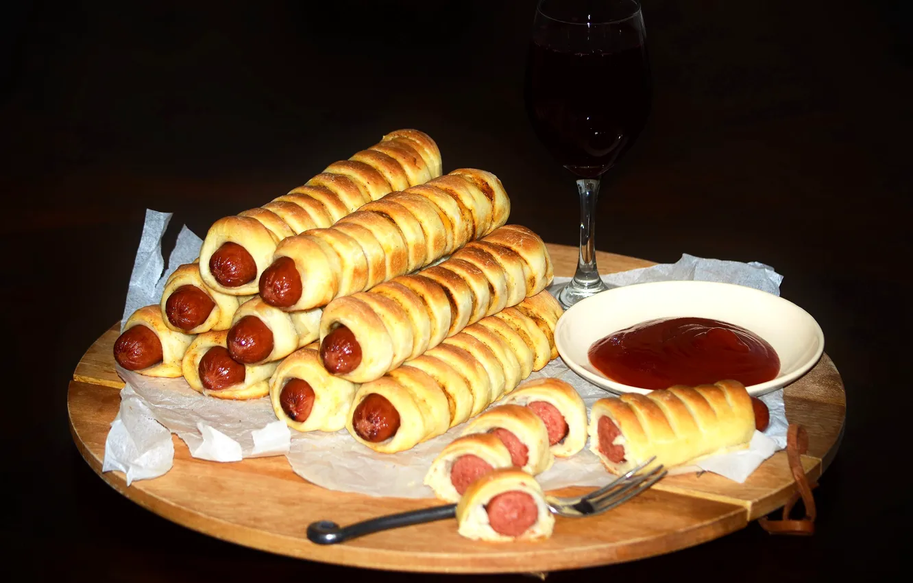 Photo wallpaper sausage, sauce, cakes, cakes, baking, sausage, sauce, Patty