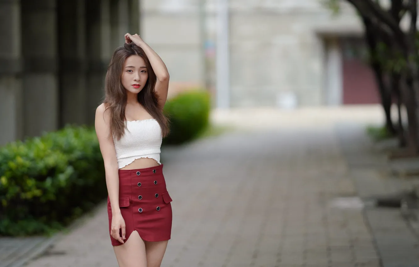 Photo wallpaper summer, girl, face, model, skirt, Asian